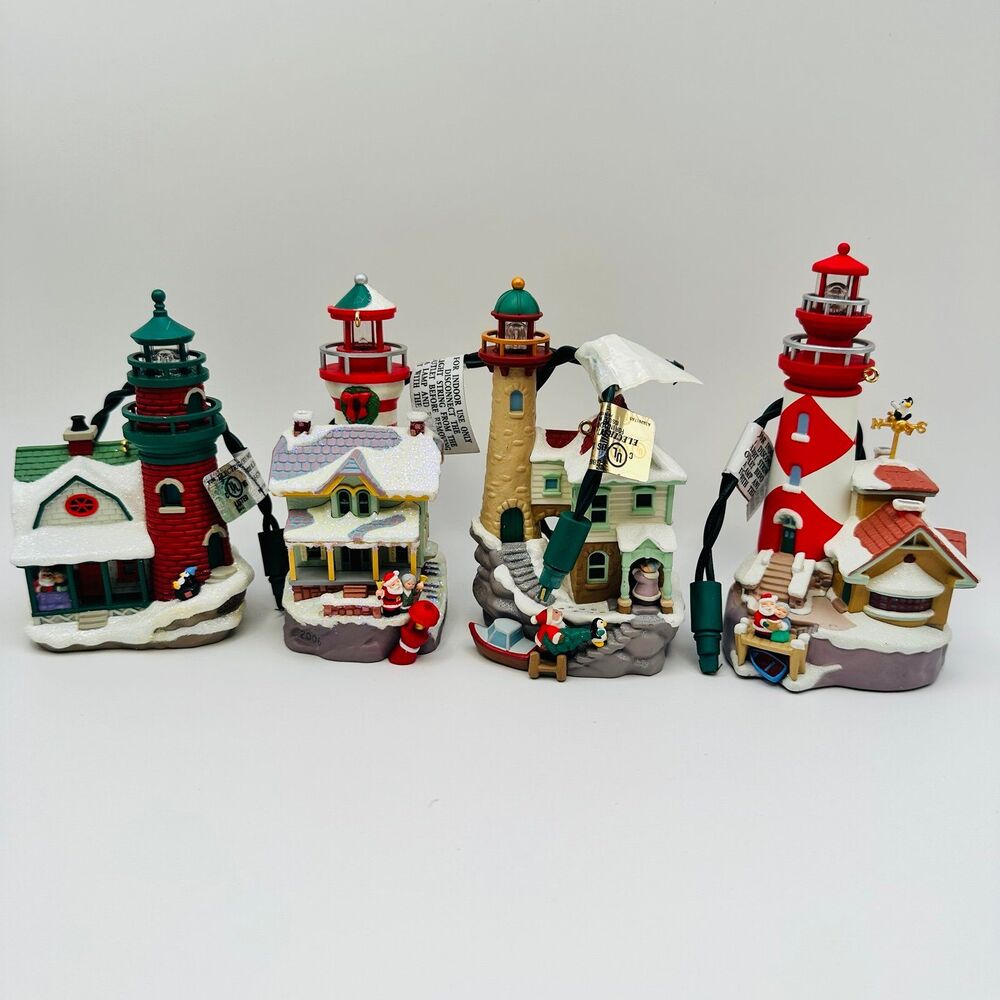 Set of 4 Hallmark Keepsake Lighthouse Greetings Magic Ornaments